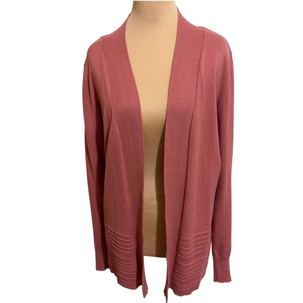 Lety & Me Dusty Rose Open Front Knit M Layering Cardigan Textured Hem Drape - Picture 1 of 5